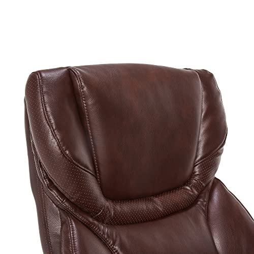 Serta Big And Tall Executive Office Chair With Wood Accents Adjustable High Back Ergonomic Lumbar Support, Bonded Leather, 30.5D X 27.25W X 47H In, Chestnut Brown #TOP3