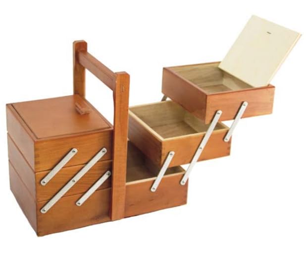 Cestino Porta Cucito 3 Piani a scaletta Legno in Noce (cm. 34x23x28)