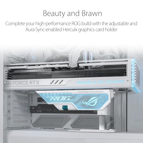 Image of ASUS ROG Herculx White GPU Anti-Sag Holder, Solid Zinc Alloy Construction, Easy Toolless Installation, Included Spirit Level, Adjustable Height, Wide Compatibility, Aura Sync RGB, 2 Year Warranty