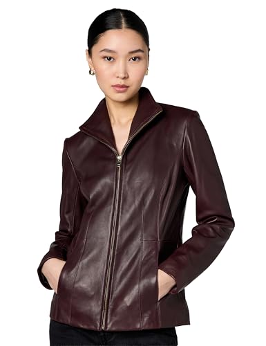 Image of Cole Haan Women's Leather Wing Collared Jacket (Standard and Plus Size)