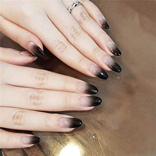 Asooll 24Pcs False Nails Black Gradient Elegant Long Coffin Fake Nails Full Cover Party Acrylic Nails Art for Women and Girls