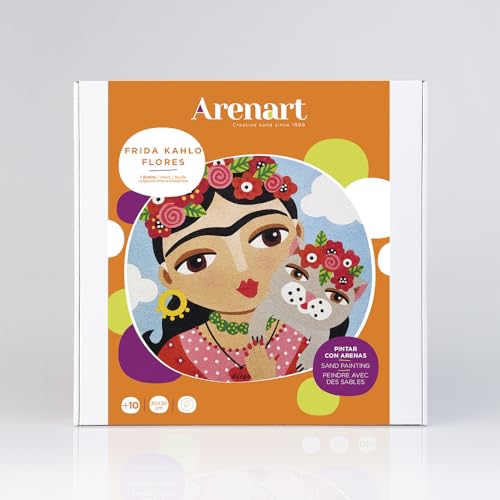 Arenart | 1 Lámina Frida Kahlo 38x38cm | para Pintar con Arenas de Colores | Manualidades para Adultos y Jóvenes | Dibujo Fácil