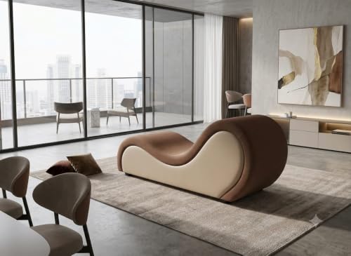 Image of SOUL CRAFT Sheesham Wood Leatherate Tantric Loung Chair, Yoga Chaise Lounge,Chaise Sofa Modern Lounge,Relaxing Chaise Lounge Chair, loveseats with Cushion (Brown and Beige)