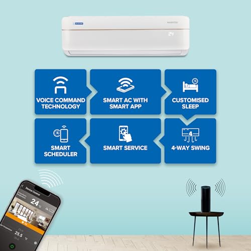 Image of Blue Star 1 Ton 5 Star Wi-Fi Inverter Smart Split AC (Copper Condenser, 5 in 1 Convertible, AI Pro, Voice Command, 4 Way Swing, Anti Microbial Filter, IC512VNURS, White)