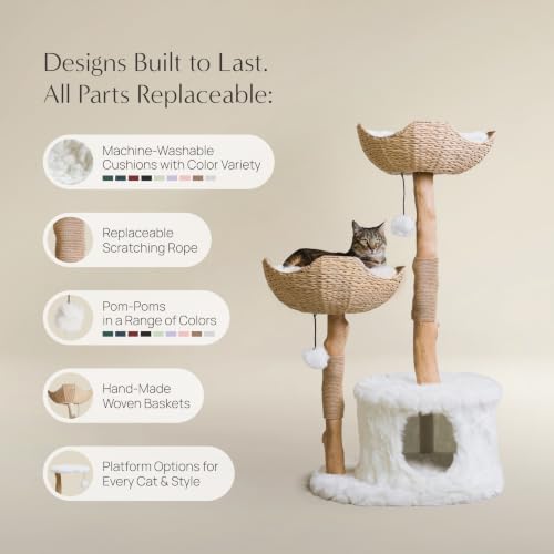 Image of Mau - Modern Cat Tree Tower, Real Branch Wood Condo for Large Cats