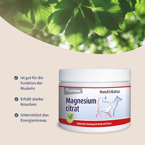 Pharmox Magnesiumcitrat für Hund & Katze 250 Gramm - Hochdosiert - Magnesium - Pulver - Ist gut für die Muskelfunktion - Für den Erhalt starker Knochen