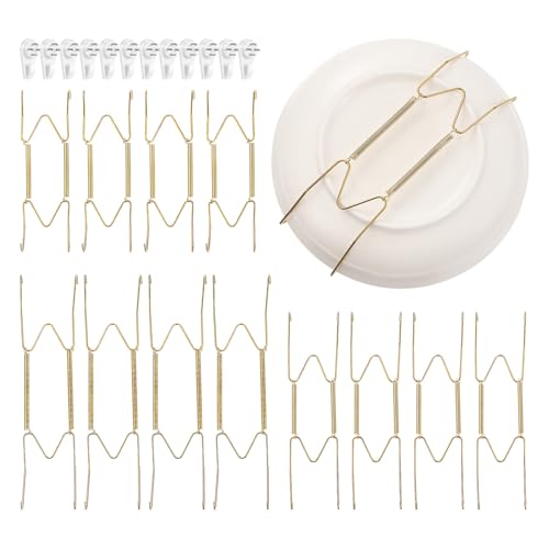 Image of MAGICLULU Invisible Plate Hangers for Wall with Spring Hooks W Type Steel Plate Holders Set for 6 8 10 Inch Plates Decorative Wall Display Holders for Home Kitchen