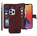 iCoverCase iPhone 13 Pro Max Wallet Case with Card Holder, 2 in 1 PU Leather Case with Magnetic Clasp Zipper Pocket Shockproof Detachable Flip Case with Wrist Strap for iPhone 13 Pro Max (Claret)