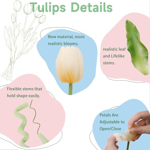 LINSIE 15 Pcs Off White Artificial Tulips Fake Flowers, Premium Latex Lifelike Texture, UV Resistant Waterproof Faux Tulip Bouquets with Snap-on Petals for Outdoor, Home, Wedding Decor by LINSIE - Used condition - Image 3