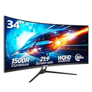 34 Inch Ultrawide Curved Gaming Monitor, 1500R PC Screen 165hz UWQHD 3440×1440, Curved Computer Display with FreeSync & Eye-Care Technology, DP, HDMI, Support Wallmount