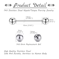 Gojewen 8er Zungenpiercing Brustwarzenpiercing und 4er Ersatzkugel Chirurgenstahl Silber Piercing Zunge Brustwarze Barbell 16mm – Ansicht 3
