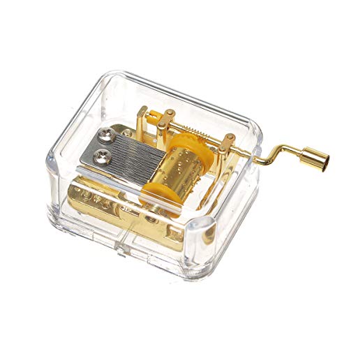 Helen Zora 18 note Acrylic Clear Gold Hand Cranked Gurdy Musical Mechanism Music Box(Over The Rainbow)
