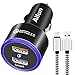 Ailun Fast Car Charger,Qualcomm Quick Charge 3.0 Adapter,with 1M Type-C Cable,Dual USB Port 35W,for Mobile Device Compatible iPhone X/Xs/XR/Xs Max,Galaxy S9 S9+,S8 S8+ Note 8 9[Black]