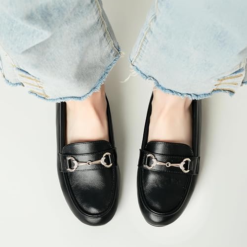 Image of Women's Wide Loafers Casual Slip on Flat Shoes Women's Comfort Penny Loafers with Arch Support Women Dressy Moccasins