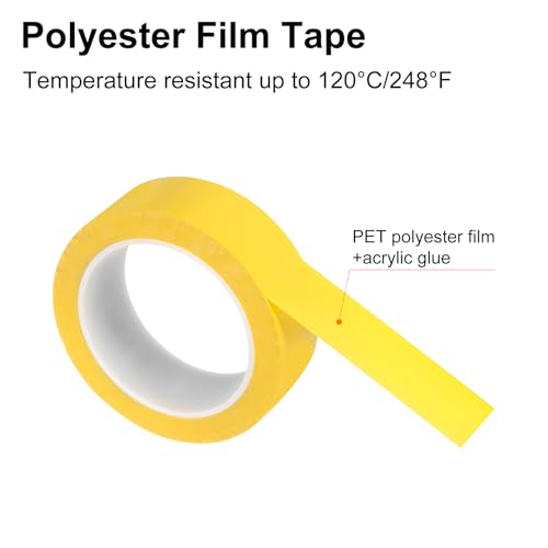 Image of uxcell 1 Rolls Yellow 1.38 Inch x 72 Yards Polyester Film Electrical Tape PET Tape High Temperature Heat Resistant Tape for Transformer Motor Wire 5S Positioning Logo,35mm x 66m
