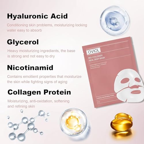 Image of OVIOL Collagen Face Mask Pack of 4 Overnight Pack of 4 Deep Collagen Night Mask Korean Glass Skin Hydrogel Mask for Deep Hydration, Anti-Aging & Pore Minimizing | | Hyaluronic Acid, Niacinamide, Vitamin E (34g)(4 pack)