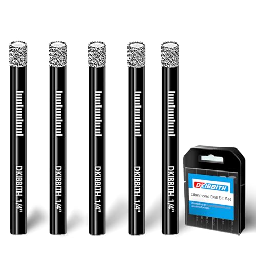 DKIBBITH 5 Packs 1/4 Diamond Drill Bits for Tile Porcelain Ceramic Granite Marble Stone Glass Dry Drilling Tile Drill Btis with Storage Case and 1/4 Round Shank.