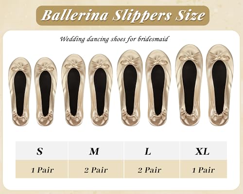 Jecery 6 Pairs Wedding Bridesmaid Ballet Flat Set Women Foldable Flats Portable Ballerina Slippers Wedding Dancing Shoes for Guests Bachelorette Party Gifts Bridal Shower Supplies2