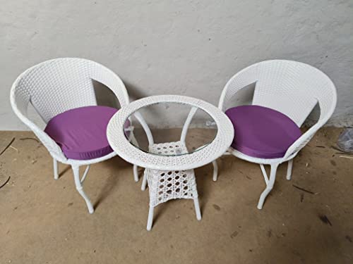 HRIDYANSH Patio Outdoor 2+1 Conversation Chair Set with Sofa for Balcony, Garden, Poolside or Restaurants, Cafeteria and Hotel Furniture Set (White-Purple)-picture-23