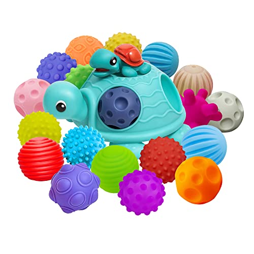 Image of ROHSCE Sensory Balls for Baby Sensory Baby Toys 6 to 12 Months for Toddlers 1-3, Sensory Turtle Toy with Sensory Balls, Montessori Toys for Babies 6-12 Months Infant 0-6 Months (12 Pack)