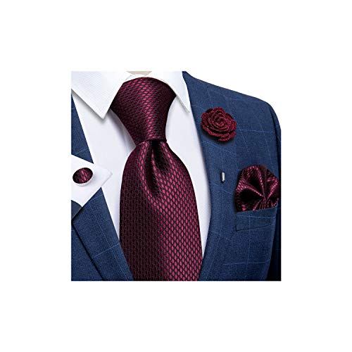 Image of DiBanGu Silk Ties for Men Necktie and Lapel Pin Brooch Set Formal Woven Paisley Plaid Striped Solid Tie Wedding Party