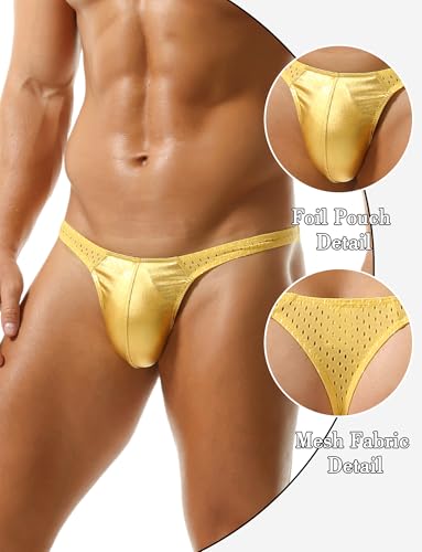 Panegy Metallic Thongs for Men Sexy Mesh Low Waist G-Strings Hollow-out Thong Panties3