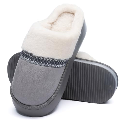 Womens Slippers for Women Cozy Memory Foam House Slippers Winter Warm Comfy Furry Shoes for Indoor Outdoor Suede Platform with Anti-Skid Sole
