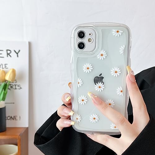 ZTOFERA Coque Arrière en Silicone Liquide pour iPhone 11, Mignon Boucle Ondulée Cadre Marguerite Motif Cas Souple Antichoc Protection Bumper Cover pour iPhone 11 6,1" - Transparent