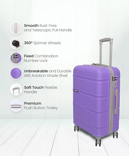 Image of ABS Hard Suitcase 66 CM Check in Luggage, Trolley Bag with Smooth 8 Wheel System Combination Lock and Strong Zipper | Carry On Travel Case for Air, Road and Weekend Trips | Purple