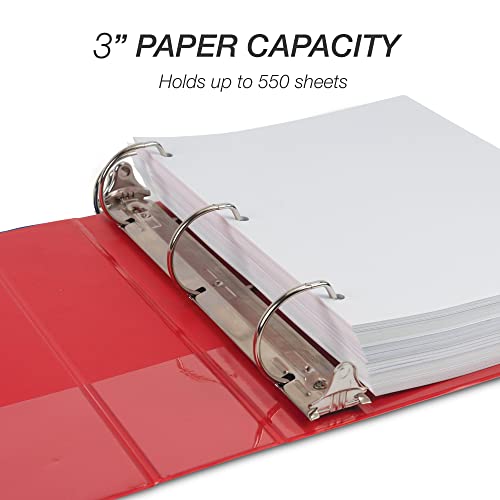 Image of Samsill Durable 3 inch 3 Ring Binder, D Ring Binder, 100% Recycled Chipboard, Red (Pack of 2)
