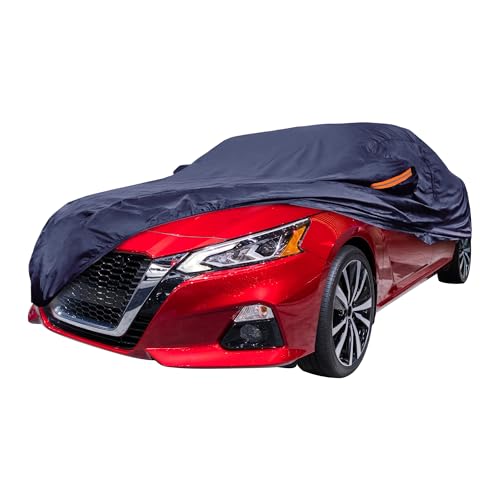 Image of Navy Blue Heavy Duty Waterproof Car Cover for Sedan 201 inch-207 inch - All-Weather UV Protected Outdoor Full Exterior Cover with Sun /Snow /Rain Resistance