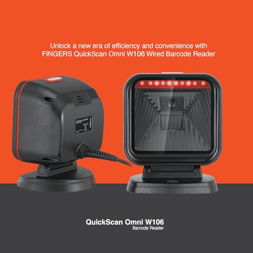 Image of FINGERS QuickScan Omni W106 Barcode Scanner (Quick Scan and CMOS Image Technology, Hands-Free, 1D and 2D Codes, Strong Decoding Capabilities, Counter Top Plug-n-Play.
