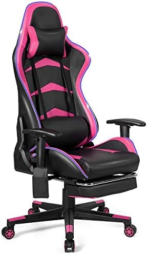 GOFLAME Gaming Chair with LED Mild, PC Racing Gamer Chair with Adjustable Armrest Backrest, Swivel Rolling Ergonomic Laptop Chair with Headrest Lumbar Assist Footrest, Govt Workplace Chair, Pink