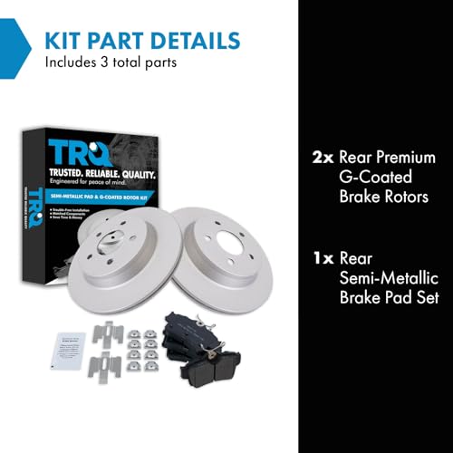 Image of TRQ Rear Brake Pad and Rotor Set Semi Metallic G Coated Vented Rotors Compatible with 1994-2004 Ford Mustang