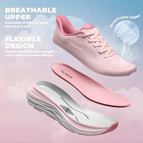 Image of Vilanva Women's Comfortable Walking Shoes Cushion Running Tennis Shoes Non-Slip Workout Gym Athletic Breathable Trendy Fashion Sneakers