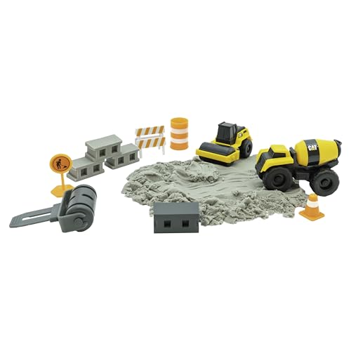 Image of CAT Construction Toys, Dig N' Build Concrete Playset with 10 Oz of Compound, 2 Little Machine Vehicles, Ages 3+