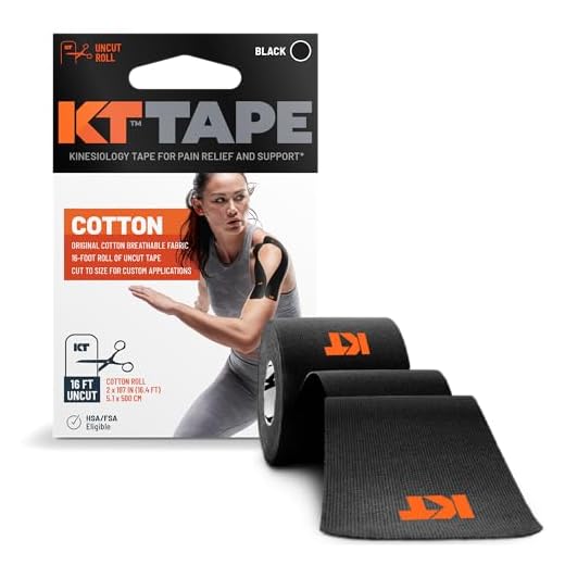 KT Tape, Original Cotton, Elastic Kinesiology Athletic Tape, 16’ Uncut Roll, Black