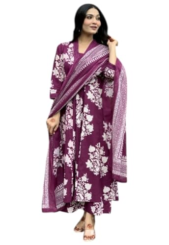 Ensemble kurta violet avec pantalon et dupatta assorti pour femme Yashika