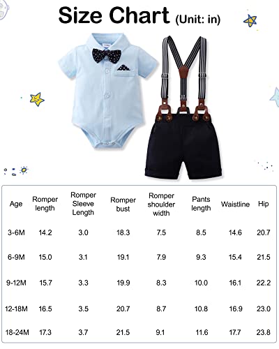 Yuemion Infant Baby Boy Clothes Gentleman Outfits Suits Summer Short Sleeve Bowtie Bodysuit Shirts + Suspender Shorts(Blue,9-12M) #TOP5