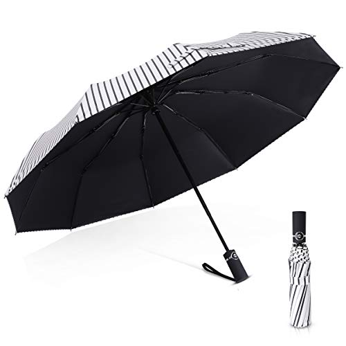 Preisvergleich Produktbild DORRISO Automatik Regenschirm Windsicher Leicht Kompakt Stabiler Regenschutz Dauerhafte Verstärkte Reise Sonnenschirm Herren Damen Taschenschirm Weiß A