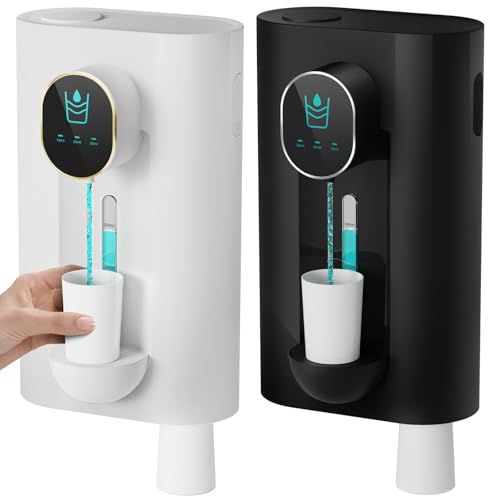 Image of Automatic Mouthwash Dispenser 18.26 oz Touchless Mouthwash Dispenser for Bathroom Magnetic Cup Rechargeable and 3 Dispensing Levels with Led Screen Wall-Mounted or Countertop Use-2 Pack(Black+White)