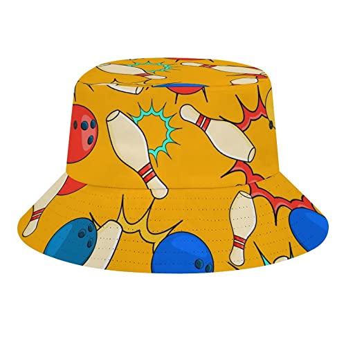 Bowling Bucket Hat for Women Men Unisex Cotton Wide Brim Sun Hat Outdoor Summer Travel Hiking Beach Cap