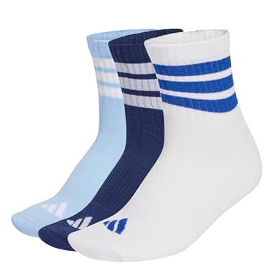 adidas Unisex adulto 3 STRIPES CUSHIONED SPORTSWEAR MID CUT SOCKS 3 PAIR PACK, dark blue/white/glow blue, 40-42 | Ya disponible en tu tienda friki favorita! En mundofriki.es!