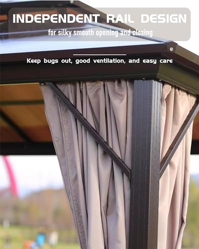 Hardtop Gazebo 10'x10' for All Weather, with Double Metal Roof, Aluminum Alloy Frame, Net, and Curtain, Permanent Building for Patio, Deck, Backyard, Lawn, and Garden, Khaki