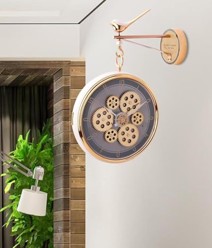 Image of Amazon Brand - Umi Silent Hanging Double Sided Wall Clock for Living Room Station Clock Two Faces Moving Gear Stylish Wall Clock for Hallway Office Home Decor 33 x 83 cm UC-13489 (L.Grey)