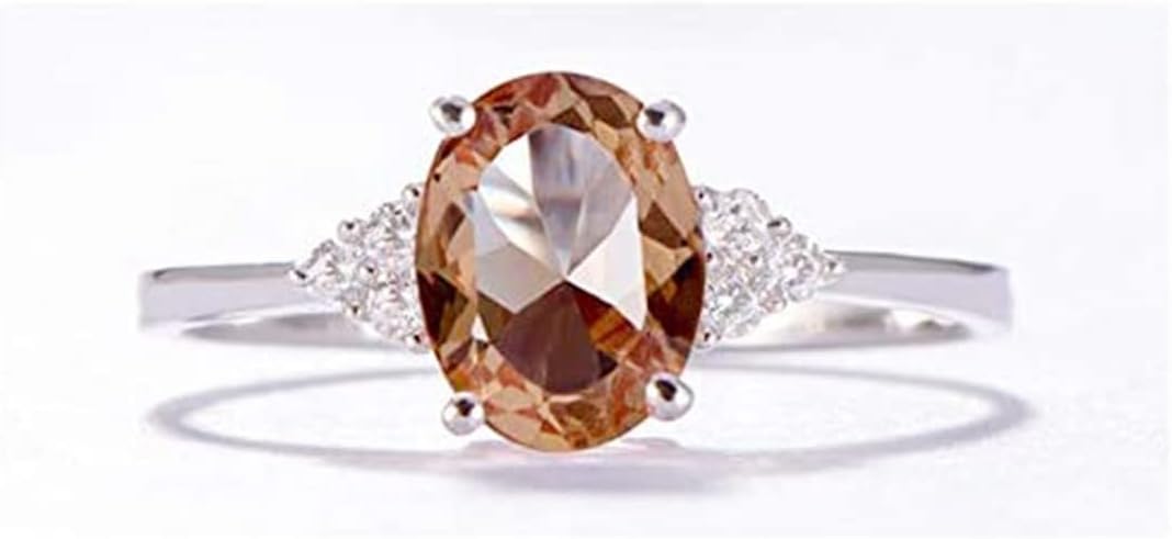 WDIYIEETN Gemstone Ring for Women 925 Sterling Silver Shiny Oval Cut Champagne CZ Crystal Diamond Ring for Wedding Engagement Jewelry Size 5-12(7) - Image 2