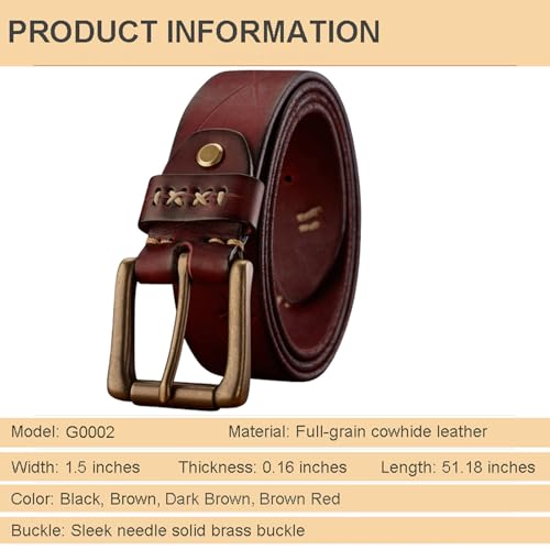 Brown Belt Men Genuine Leather Handmade Top Layer Cowhide Copper Buckle Belt3
