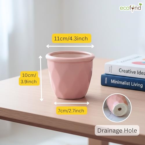 Image of ecofynd 4 Inch Ceramic Plant Pots with Drainage Hole, Modern Decorative Clay Flower Pots for Indoor Plants, Home Garden Decor for Living Room, Bedroom & Interior Spaces (CPOT043-PNK)