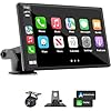 Estéreo inalámbrico portátil Carplay para automóvil, pantalla táctil HD de 7 pulgadas para automóvil con Apple CarPlay y Android Auto con cámara de respaldo/enlace de espejo/control de