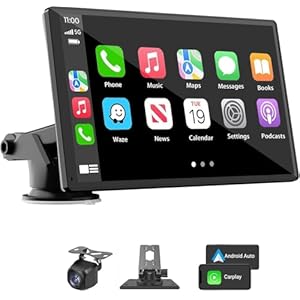 Portable Wireless Carplay Car Stereo, 7″ HD Touchscreen for Car with Apple CarPlay & Android Auto with Backup Camera/Mirror Link/Voice Control/Bluetooth/GPS/AUX/FM Satellite Radio for All Vehicles
